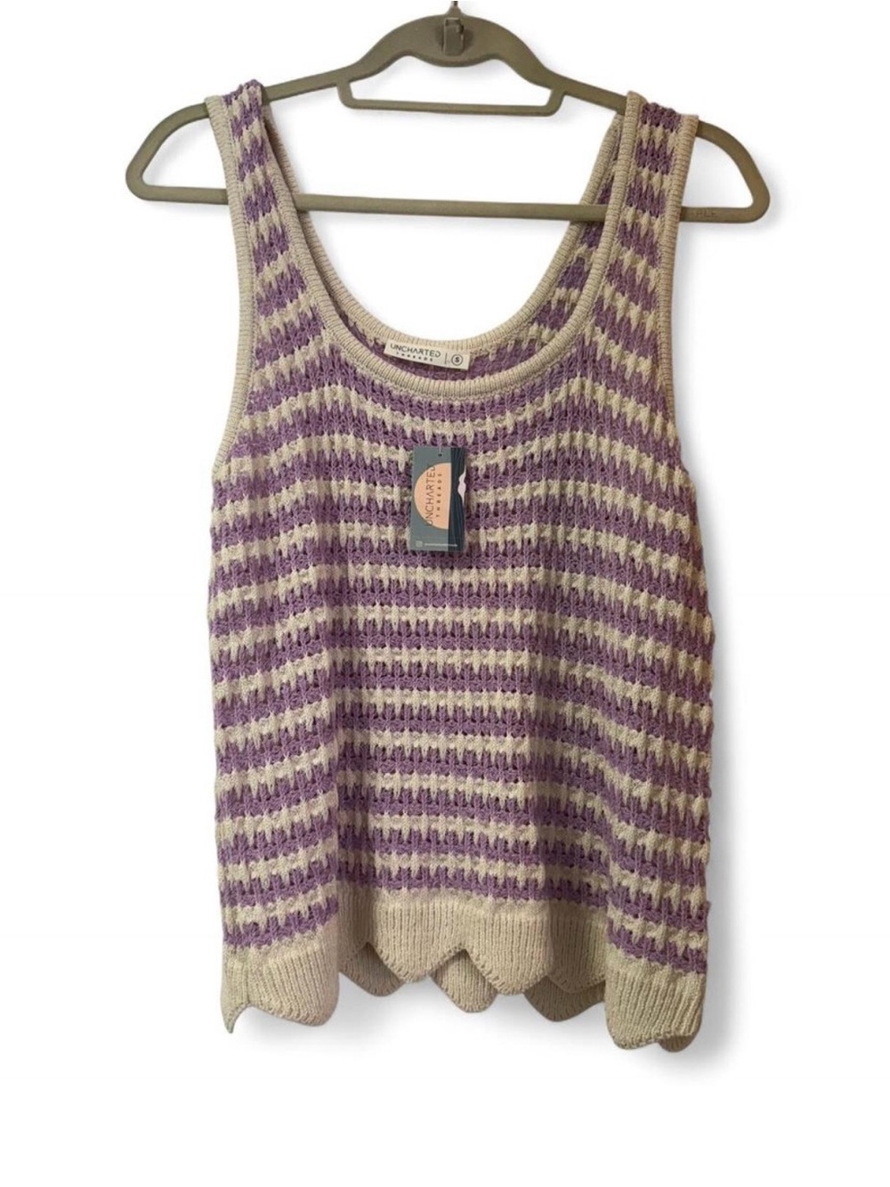 NWT Uncharted Threads Crocheted Scallop Striped Tank Top